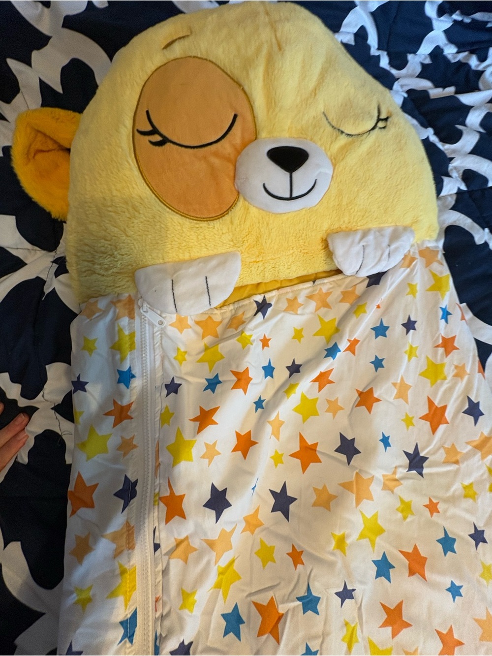 RETIRED Happy Napper Yellow Bear Hooded Kids Pajamas Sleep Sack with Star Print